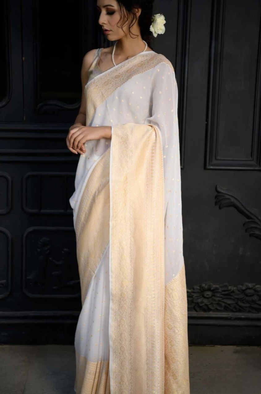 Khaddi Georgette Banarasi Saree - Gold zari