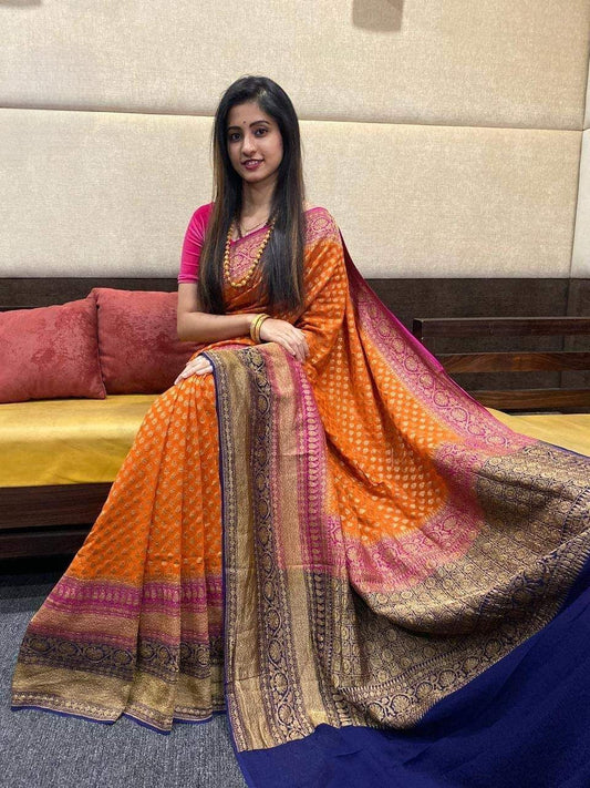 Khaddi Georgette Banarasi Saree - Antique zari