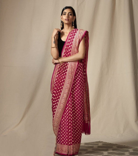 Khaddi Georgette Banarasi Saree - Gold zari