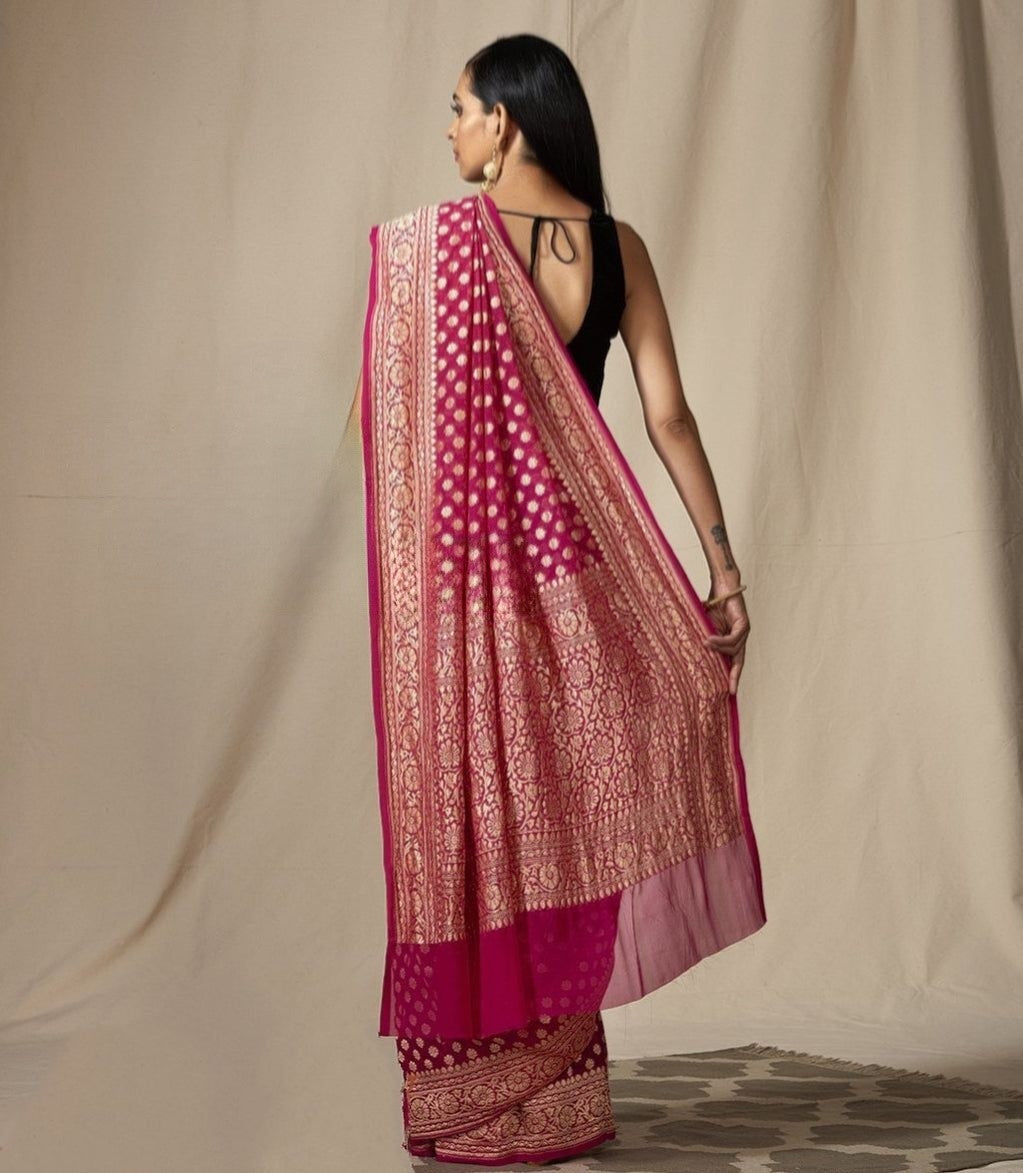 Khaddi Georgette Banarasi Saree - Gold zari