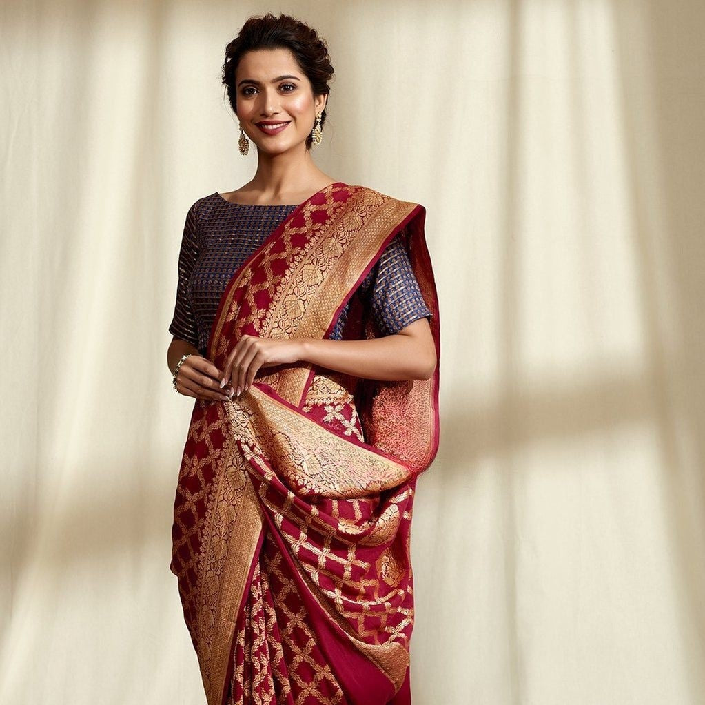 Khaddi Georgette Banarasi Saree - Gold zari