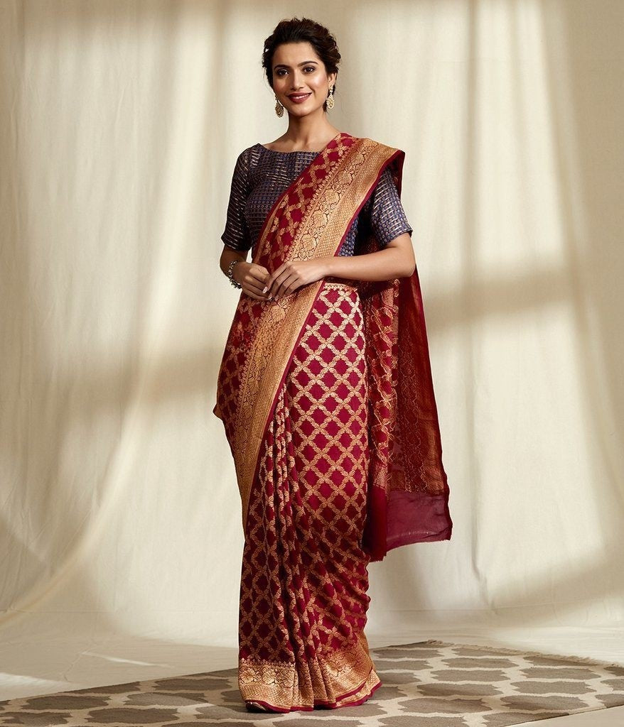Khaddi Georgette Banarasi Saree - Gold zari