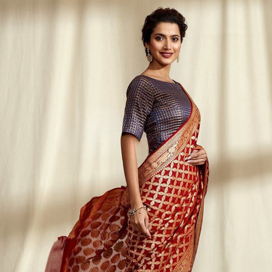 Khaddi Georgette Banarasi Saree - Gold zari