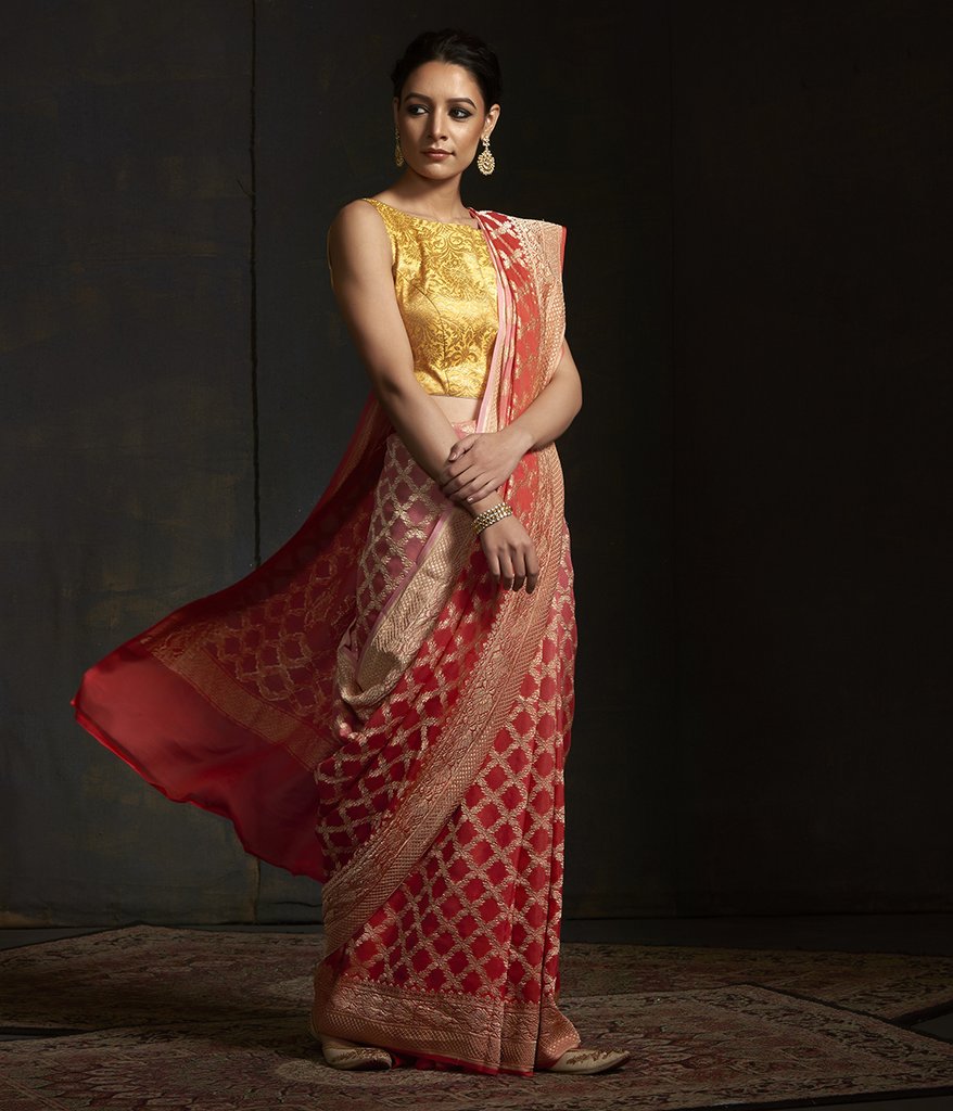 Khaddi Georgette Banarasi Saree - Gold zari