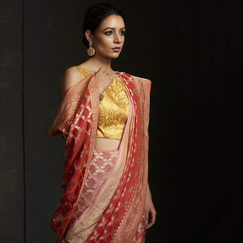 Khaddi Georgette Banarasi Saree - Gold zari