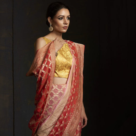 Khaddi Georgette Banarasi Saree - Gold zari