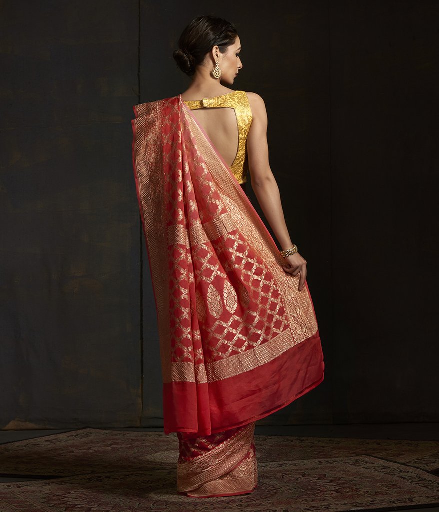 Khaddi Georgette Banarasi Saree - Gold zari