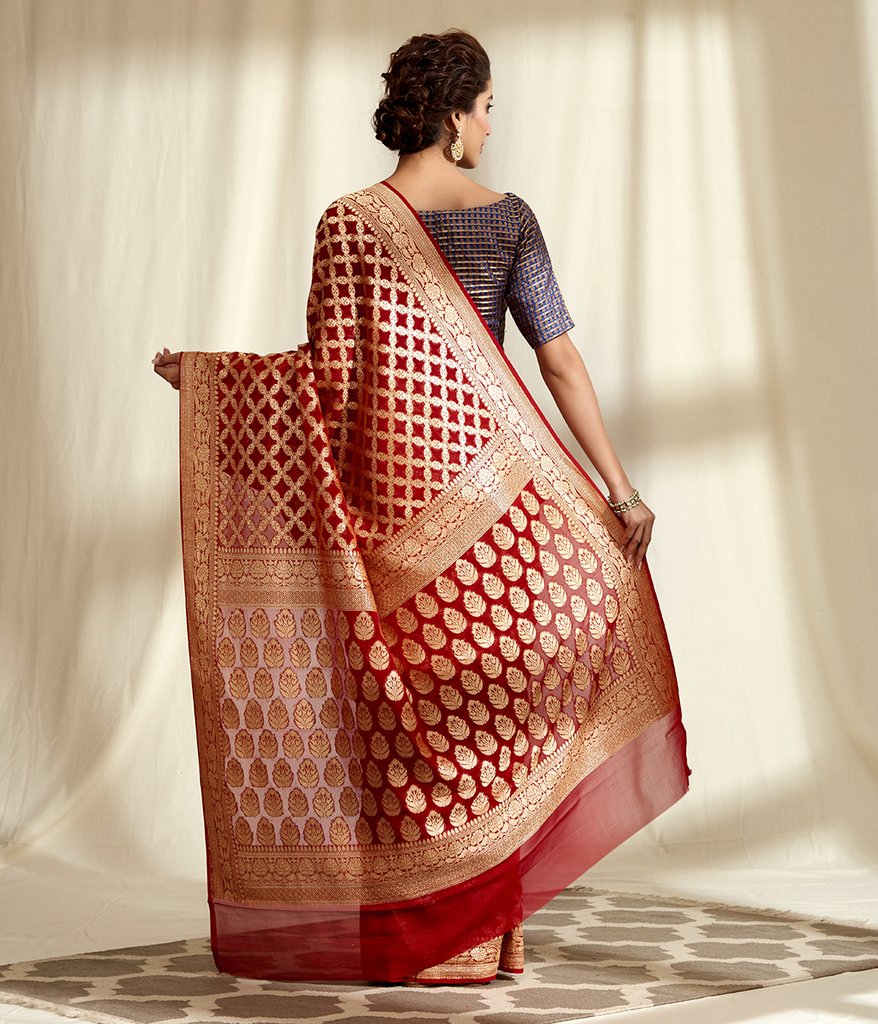 Khaddi Georgette Banarasi Saree - Gold zari