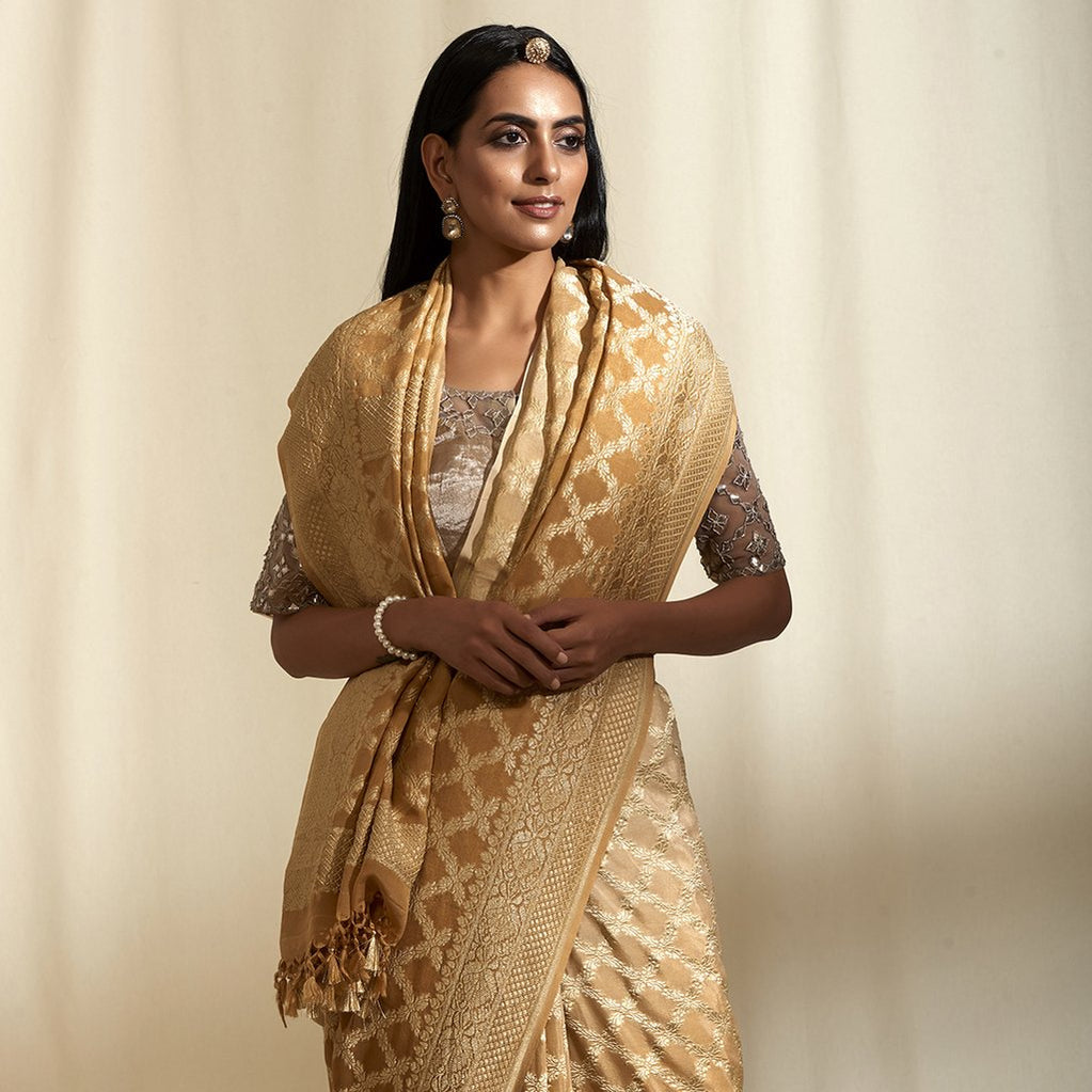Khaddi Georgette Banarasi Saree - Gold zari