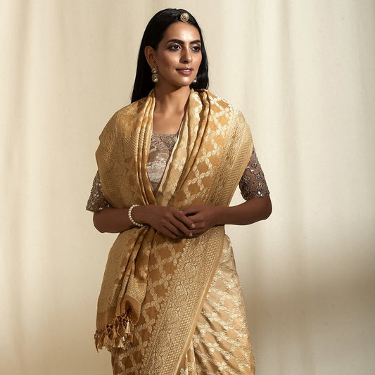 Khaddi Georgette Banarasi Saree - Gold zari