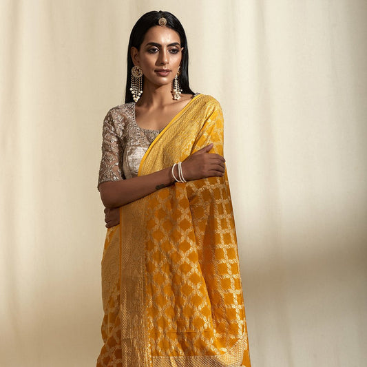 Khaddi Georgette Banarasi Saree - Gold zari