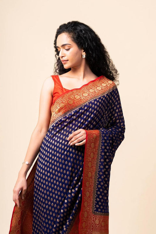 Khaddi Georgette Banarasi Saree - Antique zari