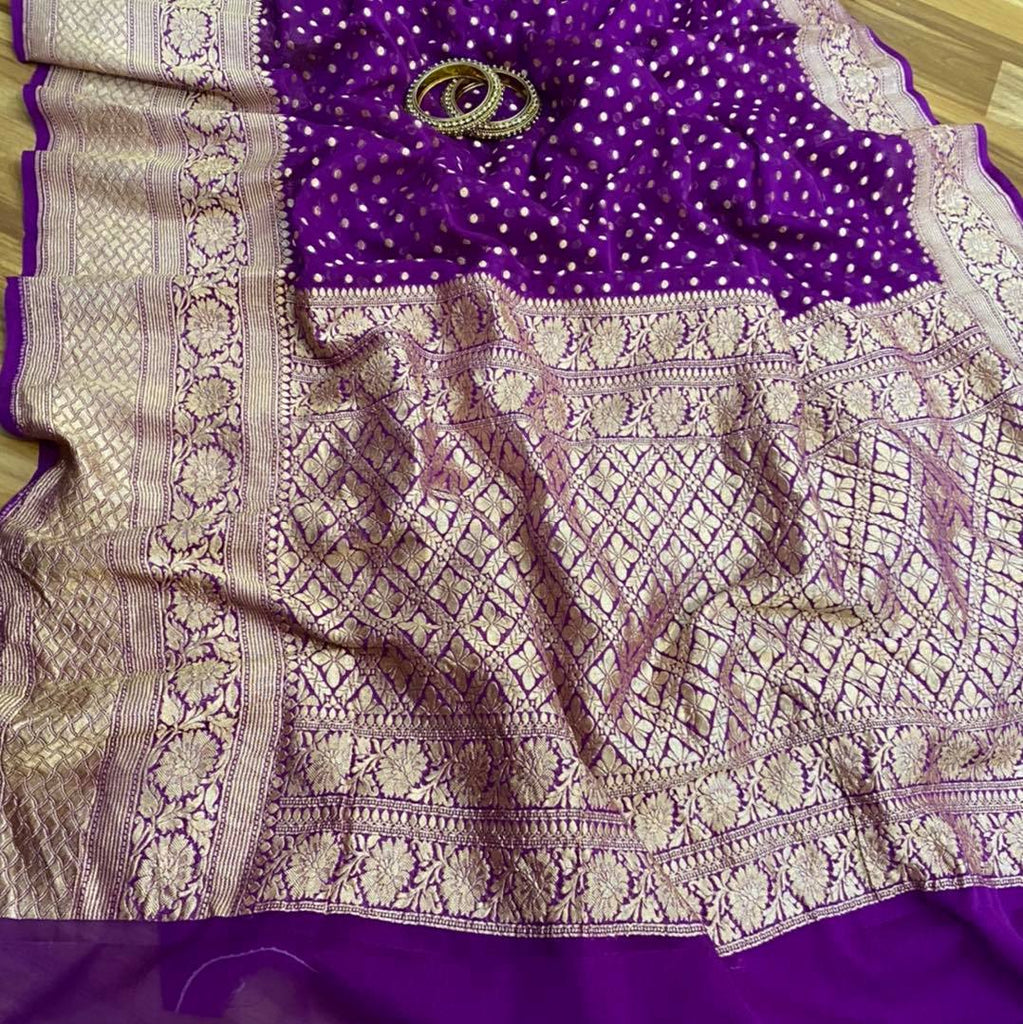 Khaddi Georgette Banarasi Saree - Gold zari