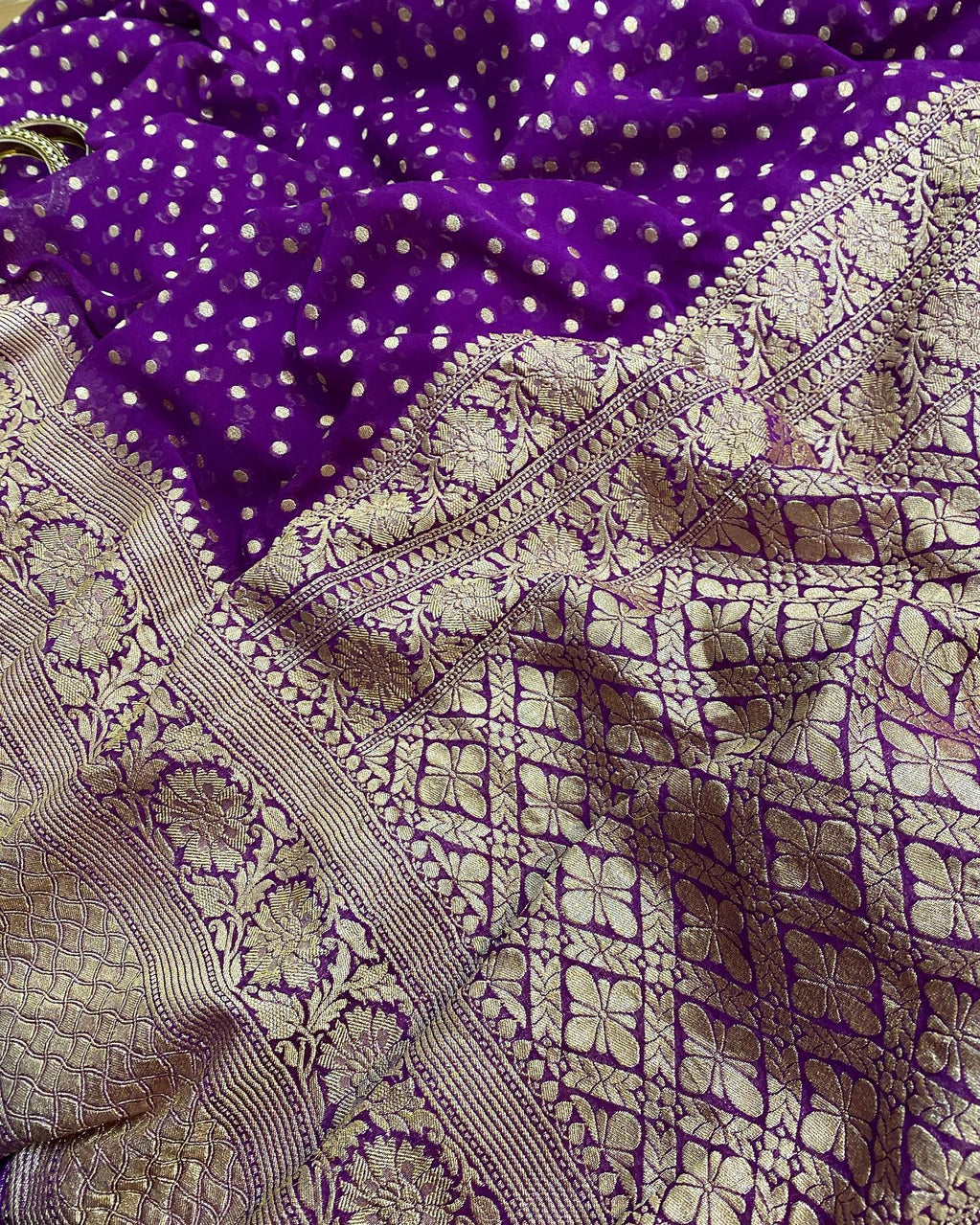 Khaddi Georgette Banarasi Saree - Gold zari