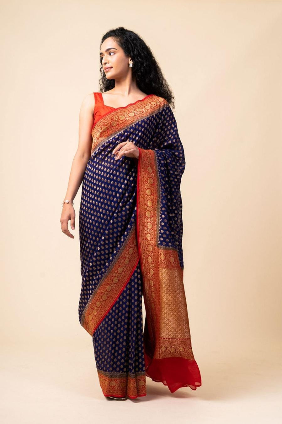 Khaddi Georgette Banarasi Saree - Antique zari