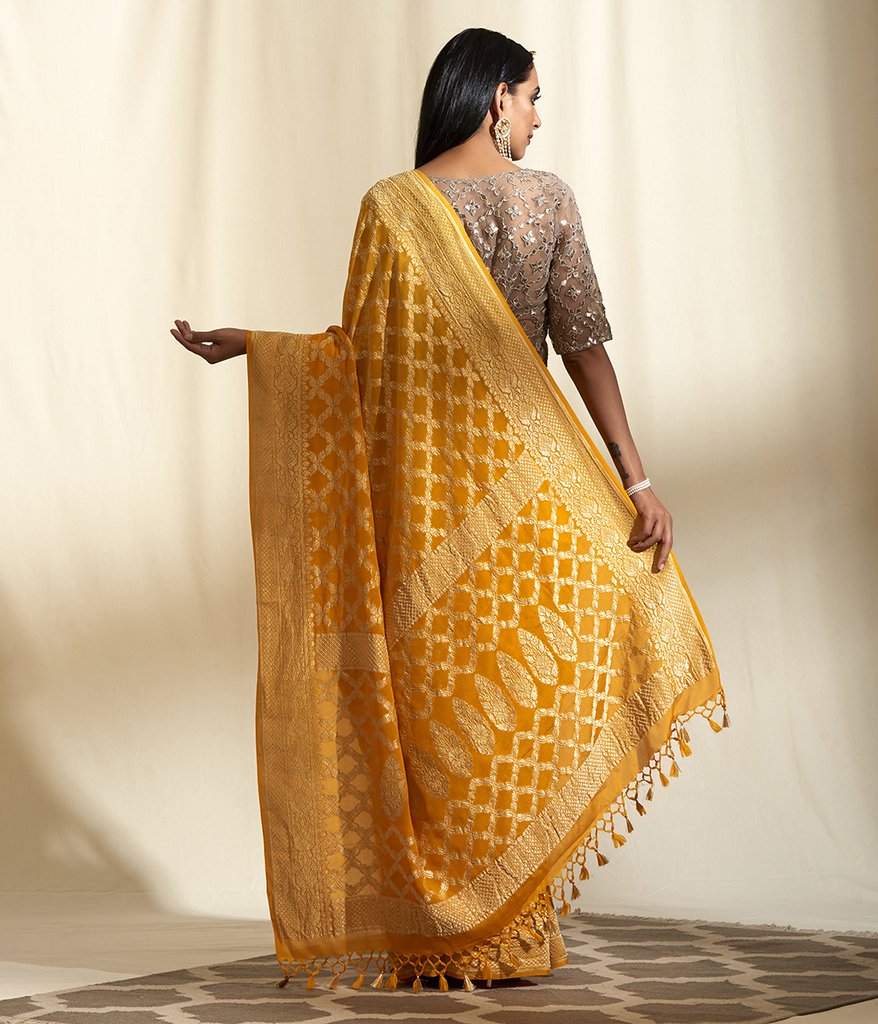 Khaddi Georgette Banarasi Saree - Gold zari