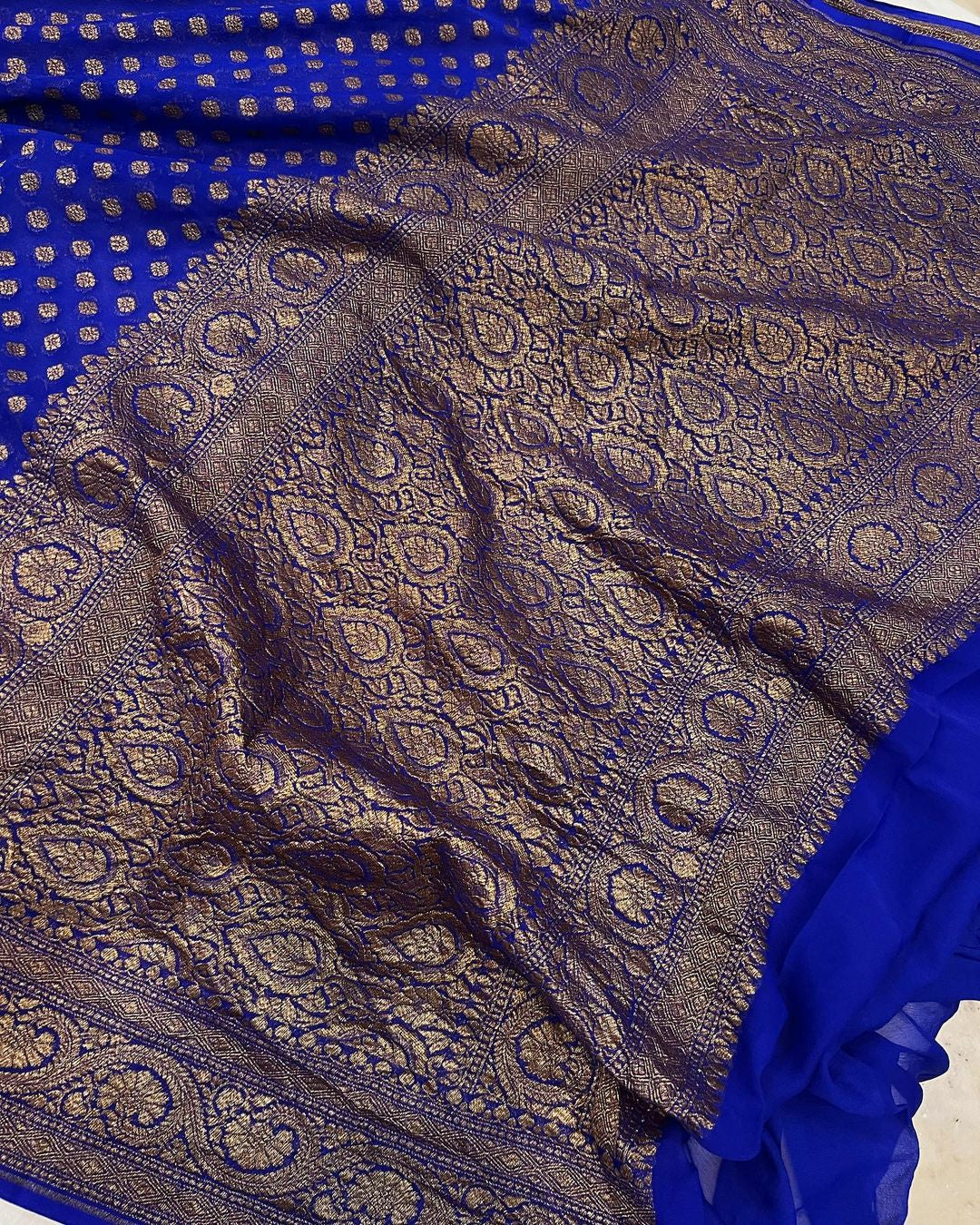 Khaddi Georgette Banarasi Saree - Antique zari