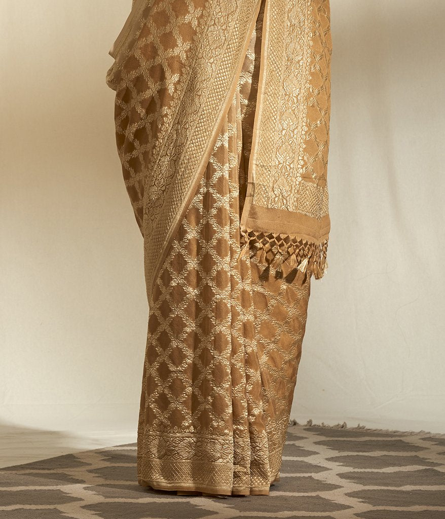 Khaddi Georgette Banarasi Saree - Gold zari