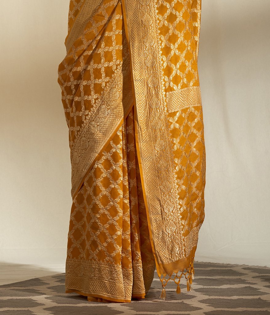 Khaddi Georgette Banarasi Saree - Gold zari