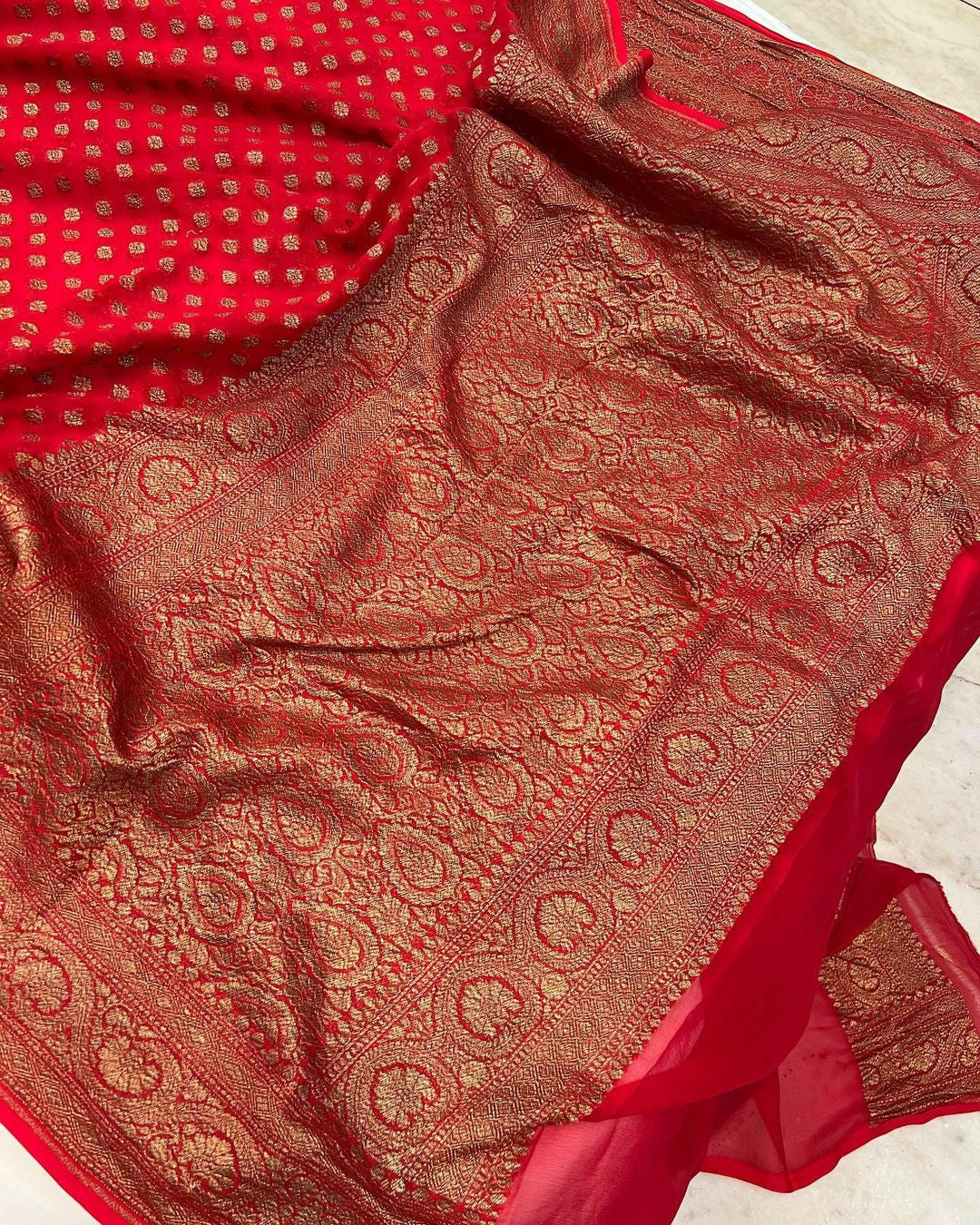 Khaddi Georgette Banarasi Saree - Antique zari