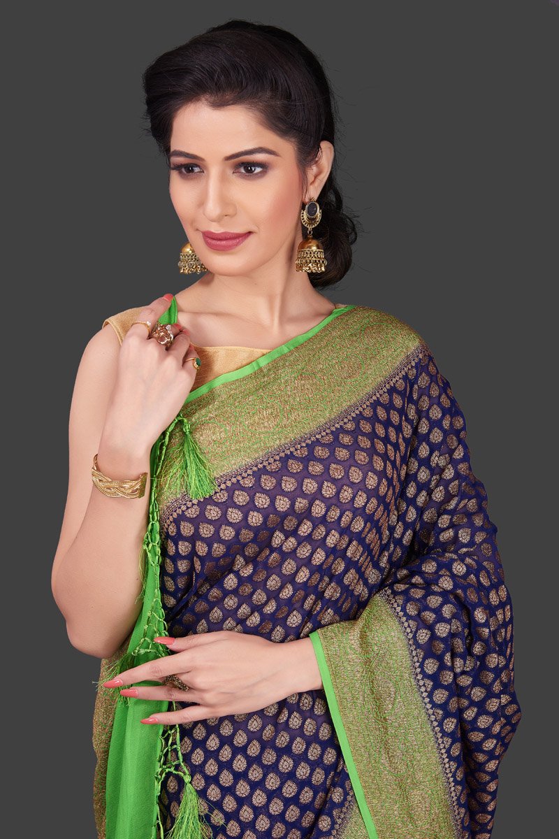 Khaddi Georgette Banarasi Saree - Antique zari