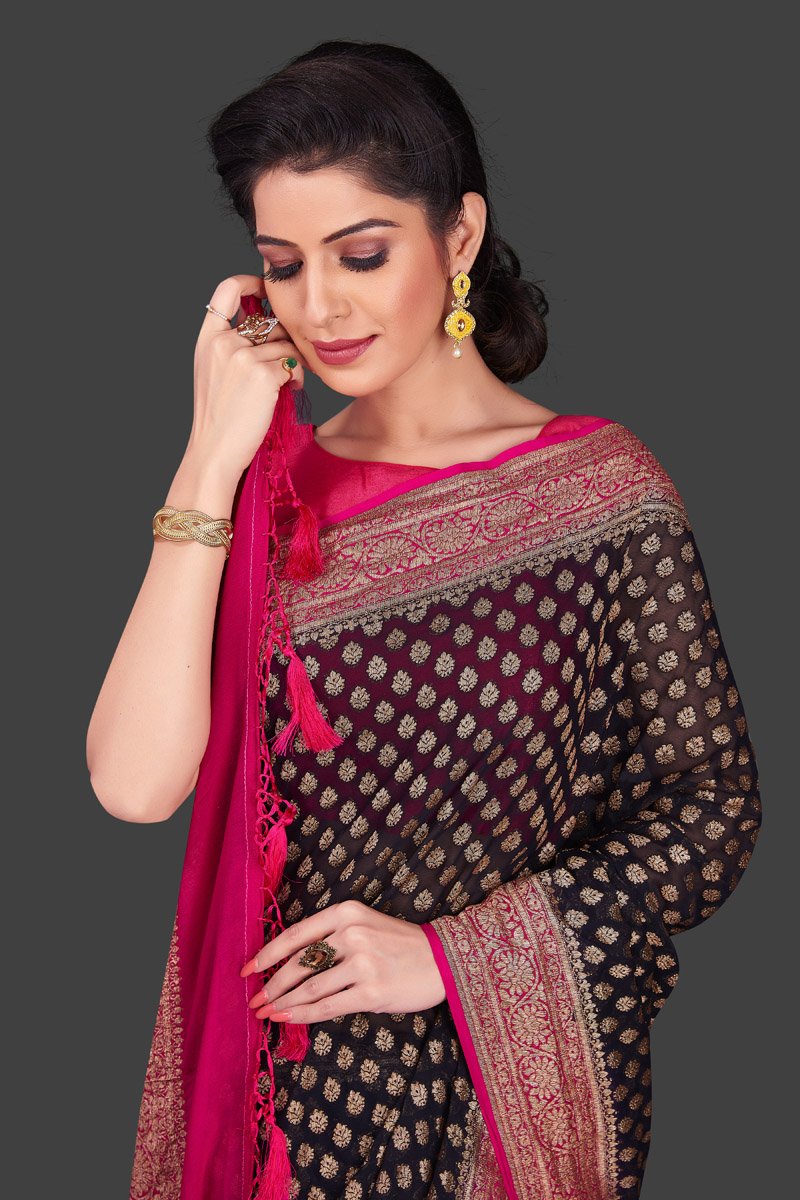 Khaddi Georgette Banarasi Saree - Antique zari