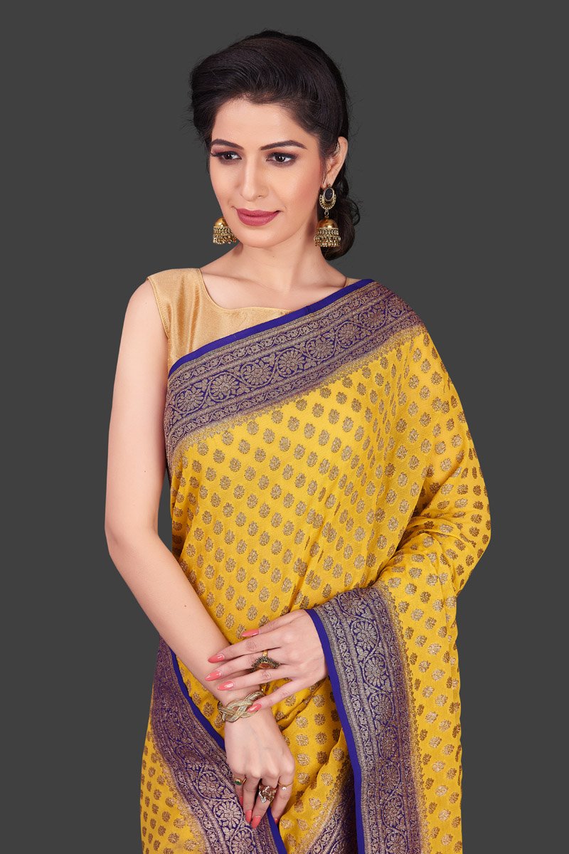 Khaddi Georgette Banarasi Saree - Antique zari