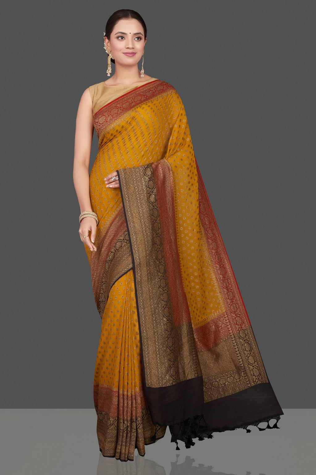 Khaddi Georgette Banarasi Saree - Antique zari