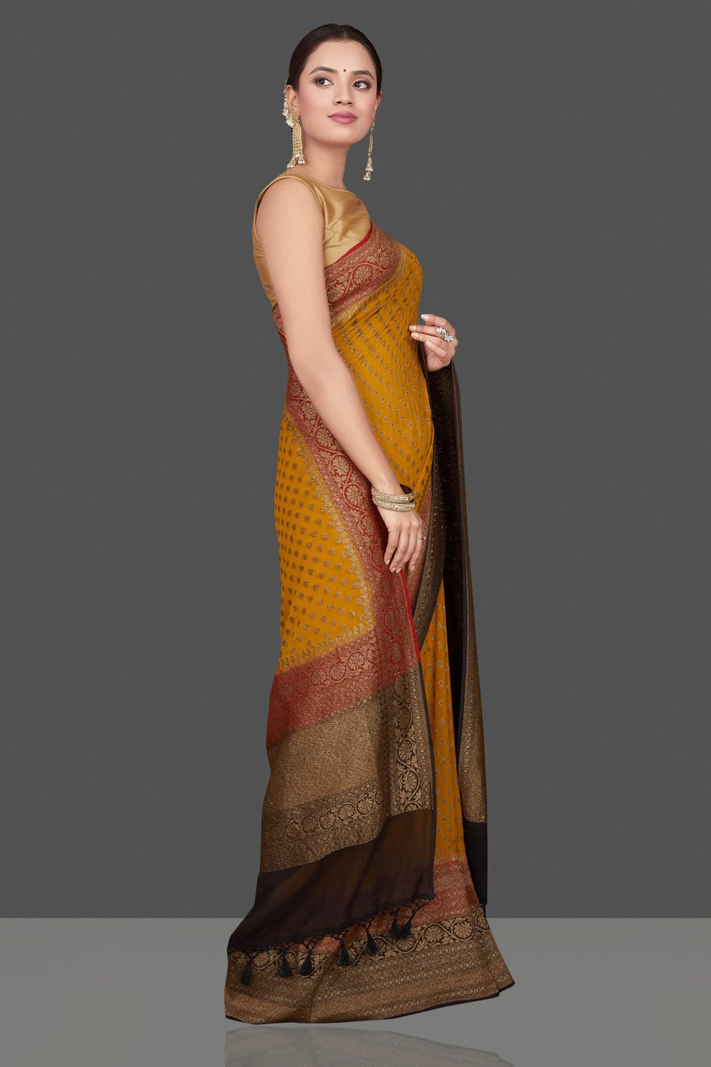 Khaddi Georgette Banarasi Saree - Antique zari