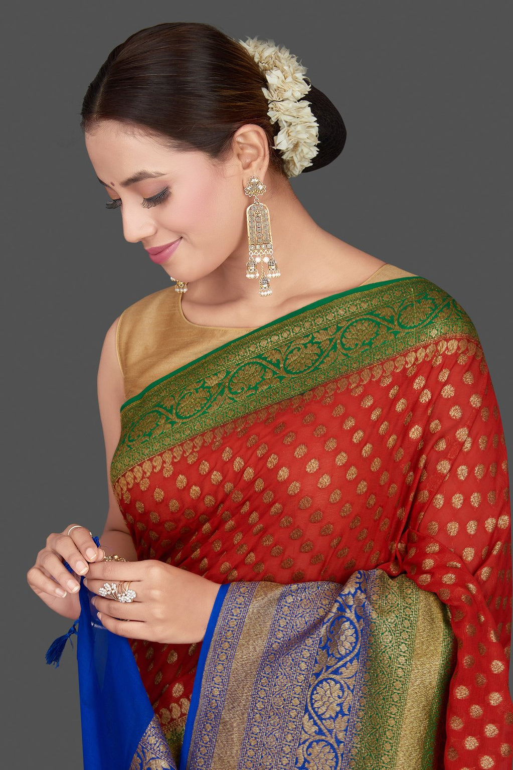 Khaddi Georgette Banarasi Saree - Antique zari