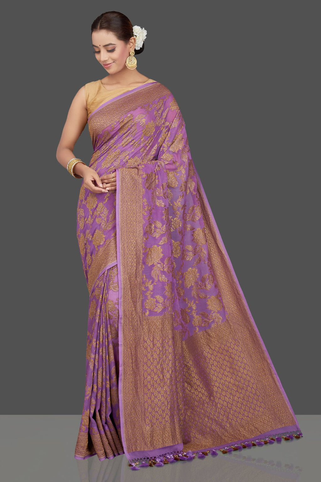 Khaddi Georgette Banarasi Saree - Antique zari