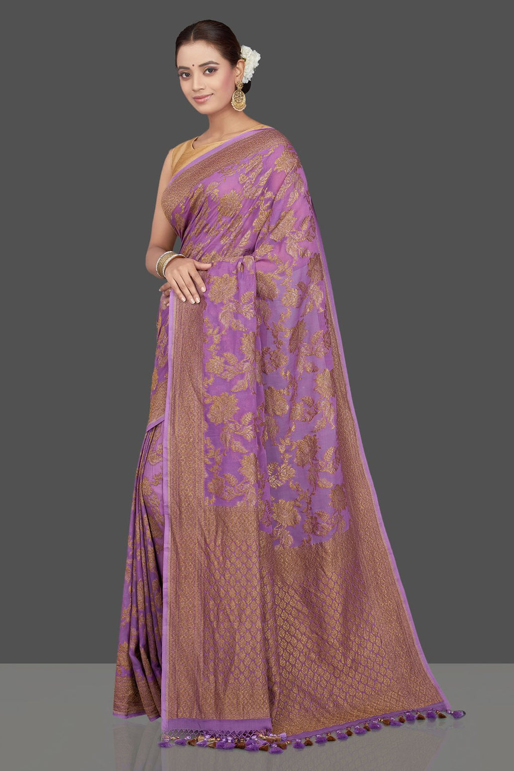 Khaddi Georgette Banarasi Saree - Antique zari