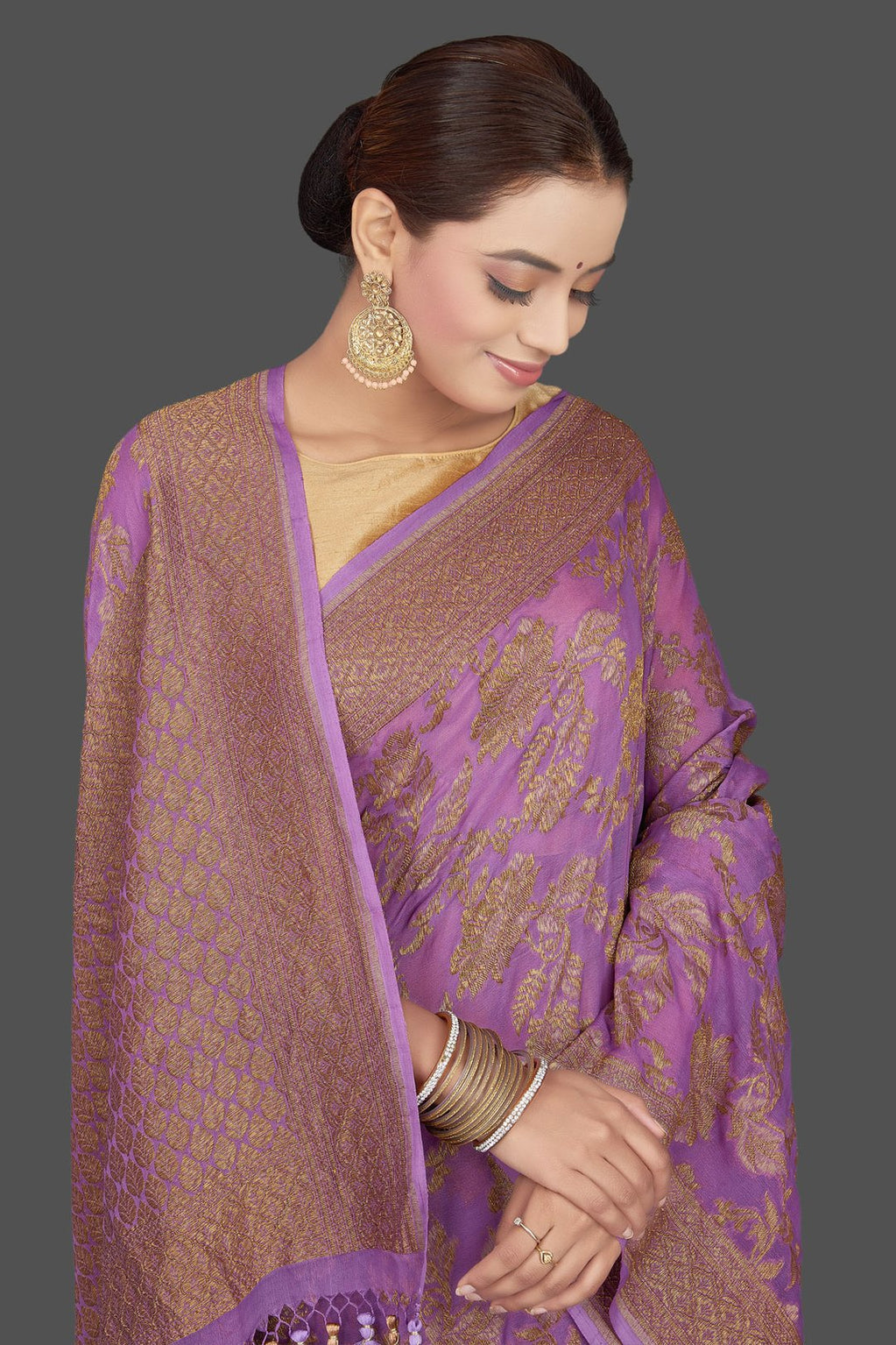 Khaddi Georgette Banarasi Saree - Antique zari