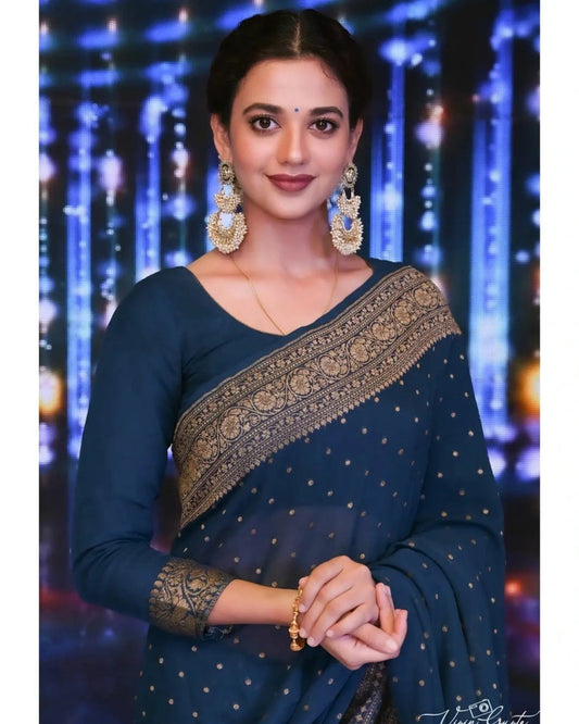 Khaddi Georgette Banarasi Saree - Antique zari