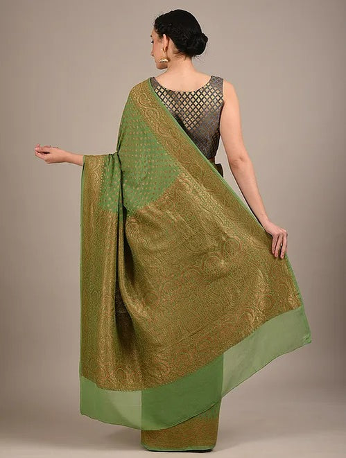 Khaddi Georgette Banarasi Saree - Antique zari