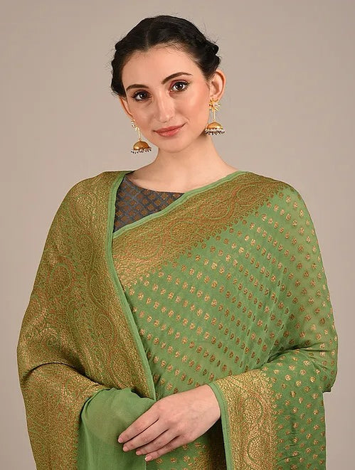 Khaddi Georgette Banarasi Saree - Antique zari