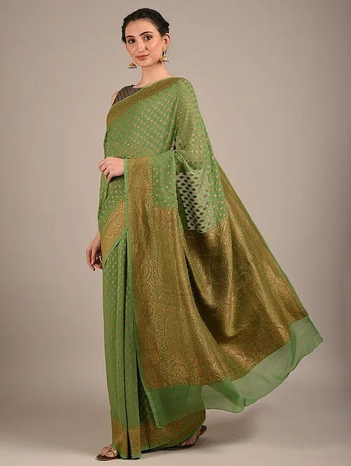 Khaddi Georgette Banarasi Saree - Antique zari