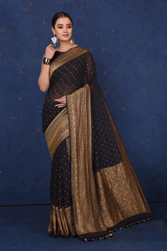 Khaddi Georgette Banarasi Saree - Antique zari