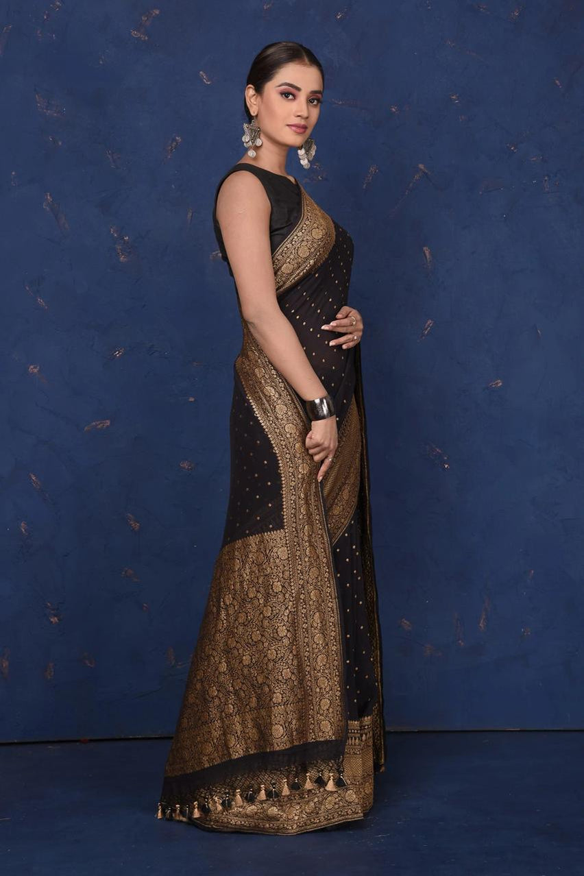 Khaddi Georgette Banarasi Saree - Antique zari