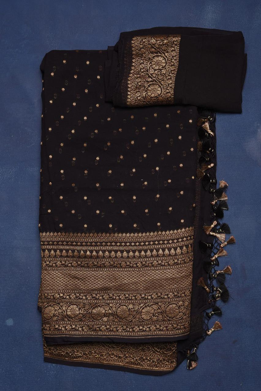Khaddi Georgette Banarasi Saree - Antique zari