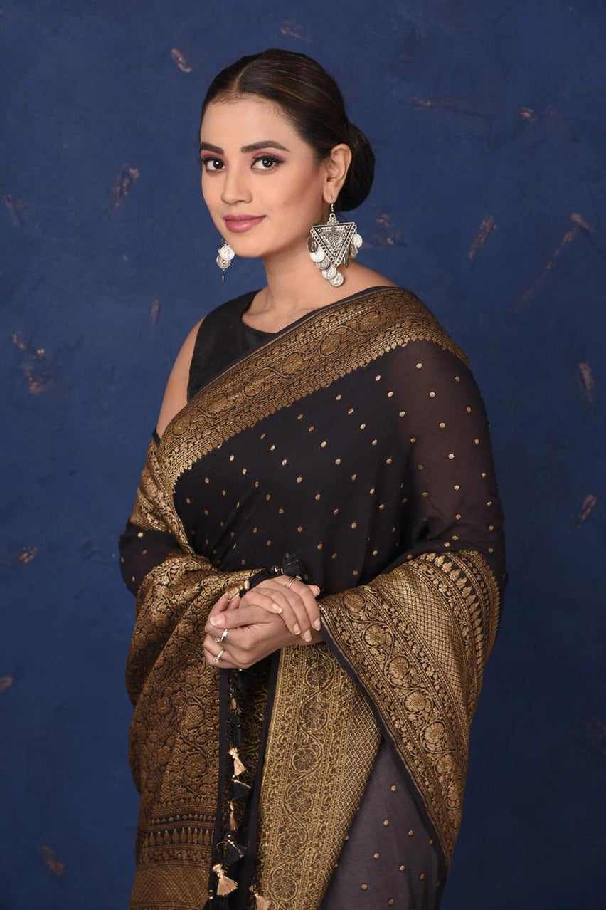 Khaddi Georgette Banarasi Saree - Antique zari
