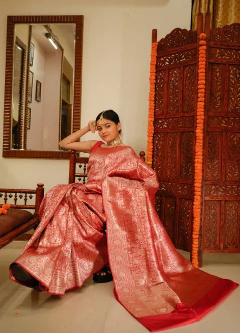 Pure Katan Silk Banarasi Handloom Saree - Tanchui Brocade
