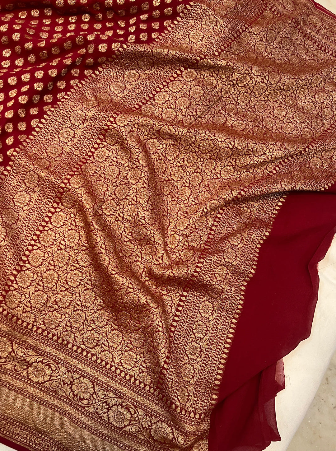 Khaddi Georgette Banarasi Saree - Antique zari