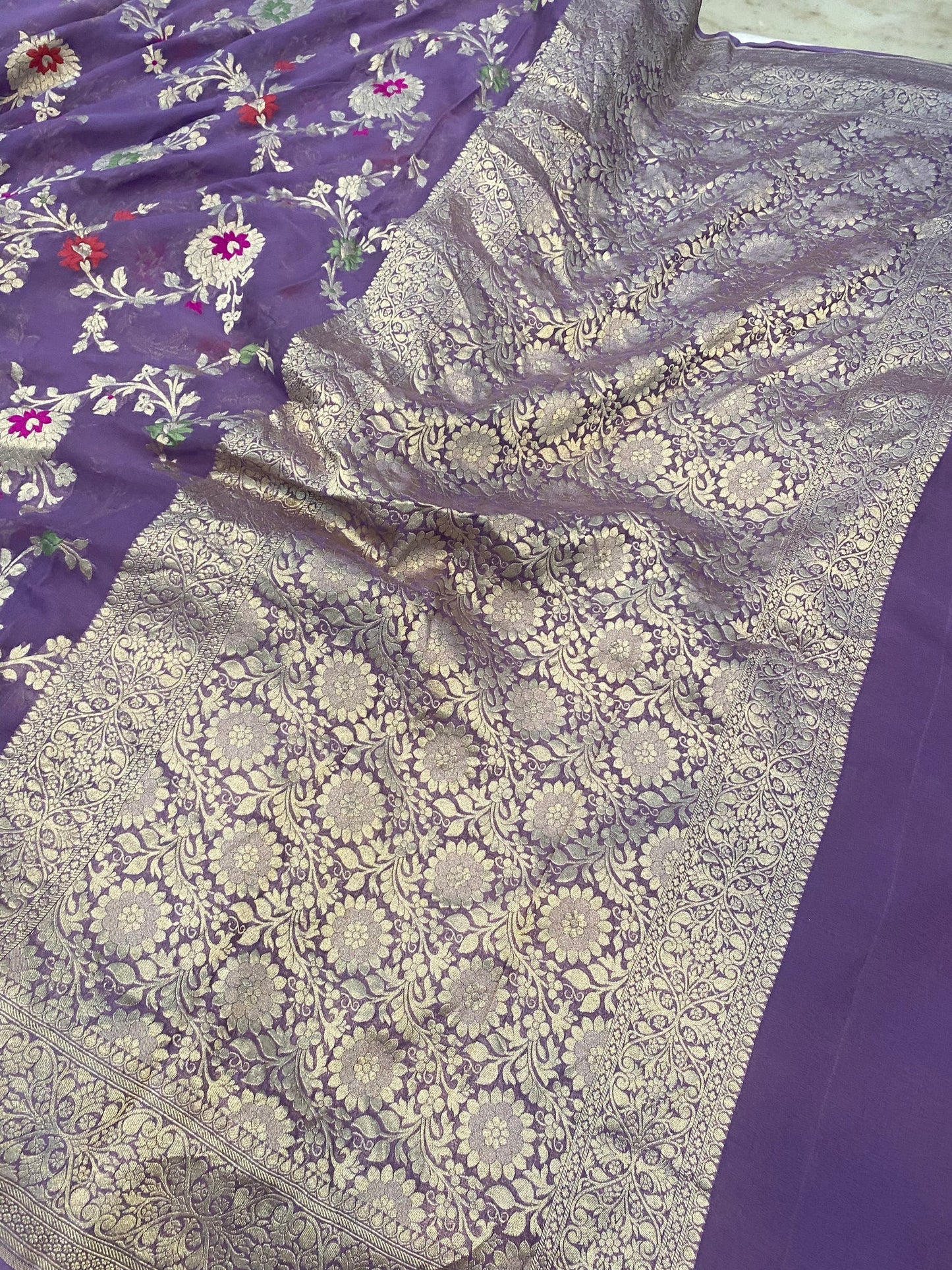 Khaddi Georgette Handloom Banarasi Saree