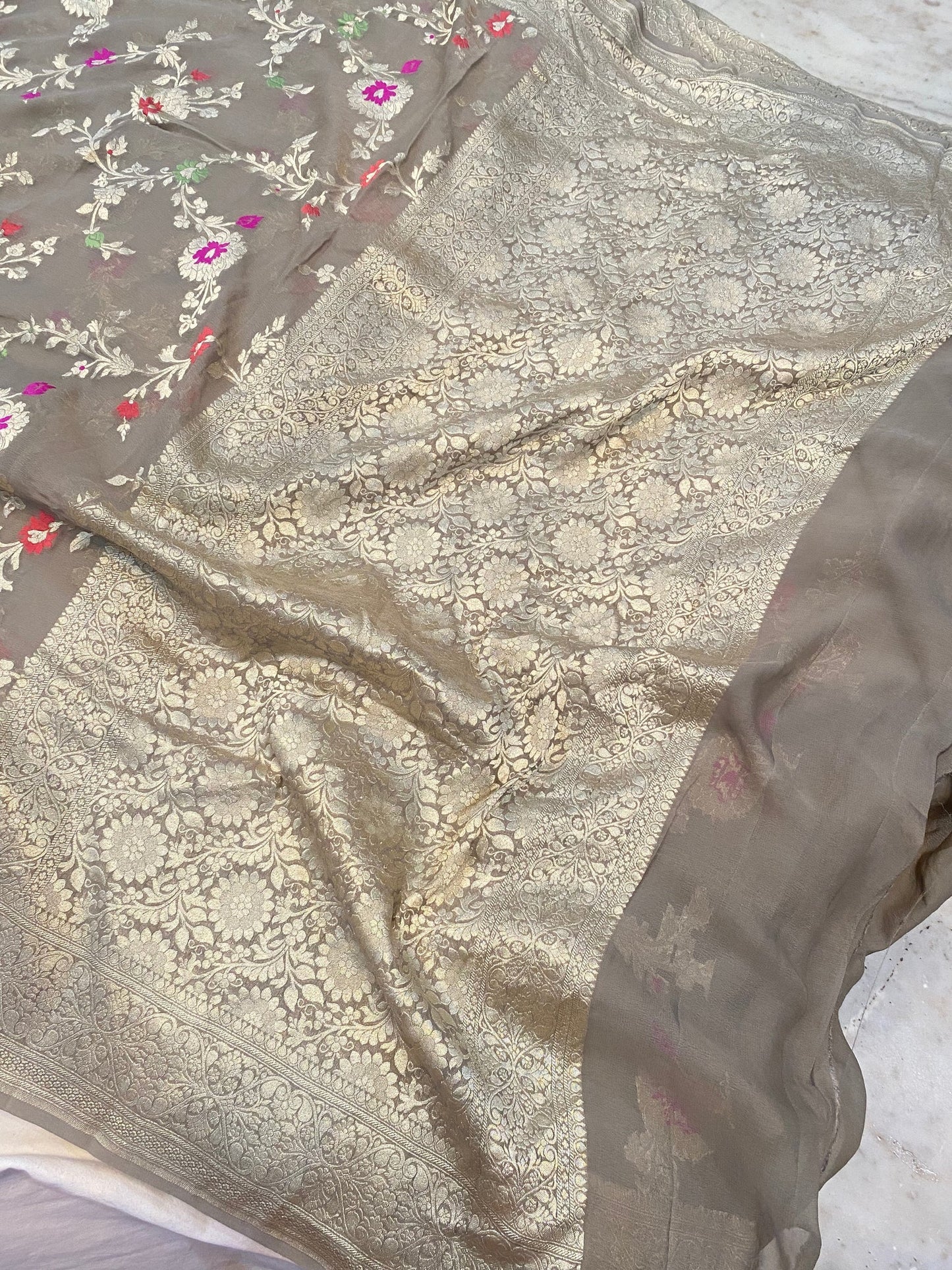 Khaddi Georgette Handloom Banarasi Saree