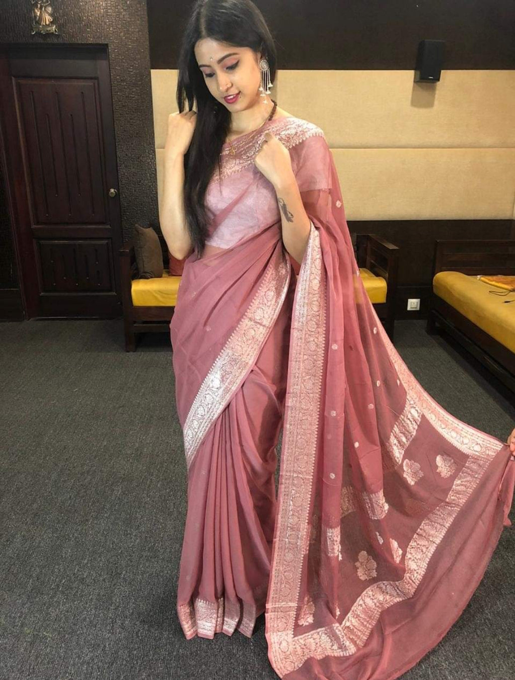 Pure Georgette Handloom Banarasi Saree