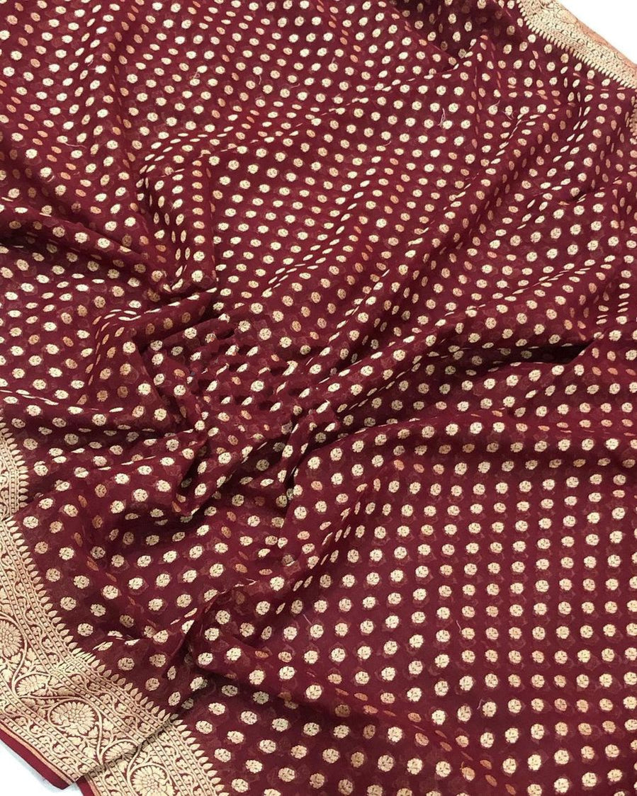 Khaddi Georgette Banarasi Saree - Gold zari