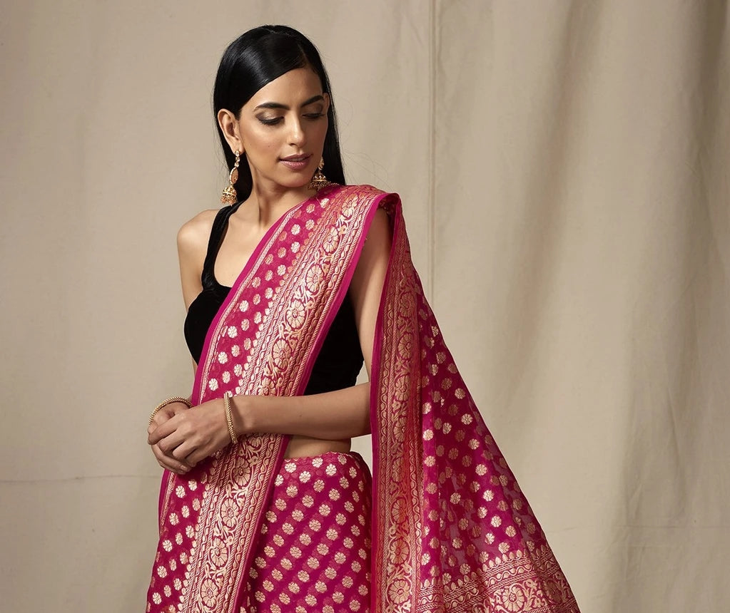 Khaddi Georgette Banarasi Saree - Gold zari