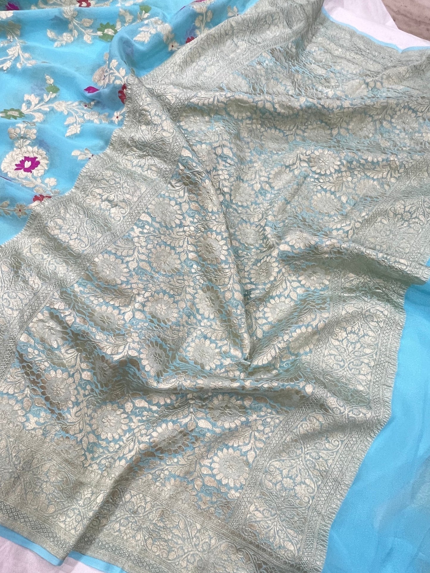 Khaddi Georgette Handloom Banarasi Saree