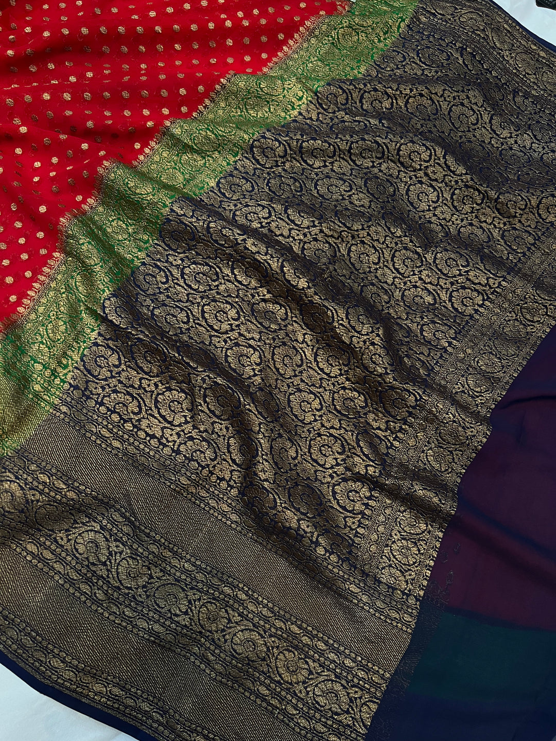 Khaddi Georgette Banarasi Saree - Antique zari